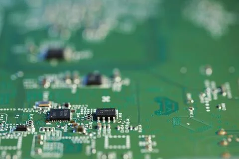 Computer circuit board, macro view. Electronic engineering Stock Photos