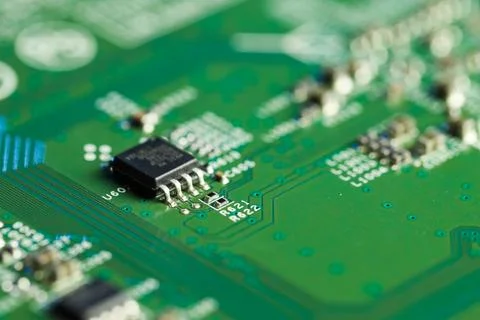 Computer circuit board, macro view. Electronic engineering Stockfoto's