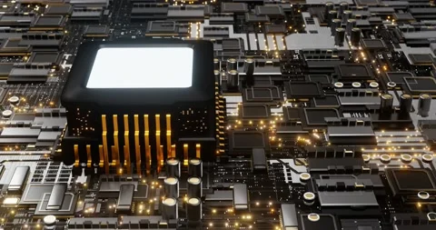 Computer circuit board or motherboard. Electron stream running from CPU concept, Video stock 208436810
