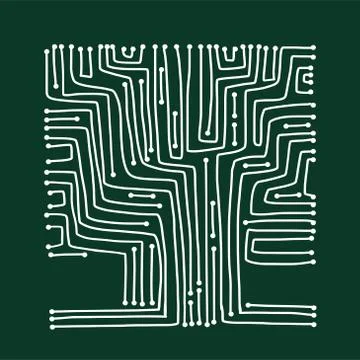 Computer circuit board tree shape design Illustrazione stock