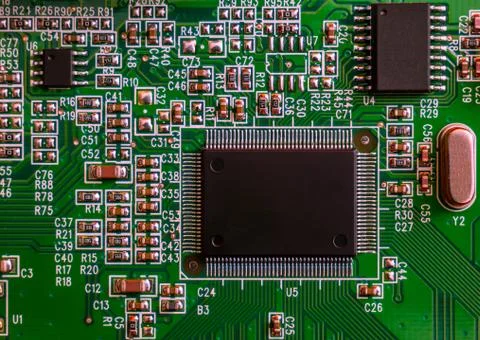 Computer circuit board (view from above) Stock Photos