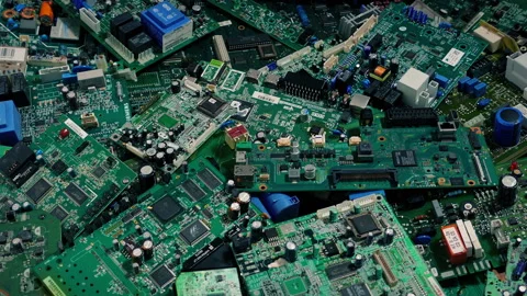 Computer Circuit Boards Pile Moving Shot Stock Footage 159339310