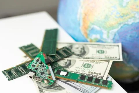 Computer circuit cpu chip mainboard core processor electronics device : concept 스톡 사진