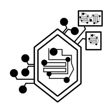 Computer circuit hexagon electronic component linear Illustrazione stock