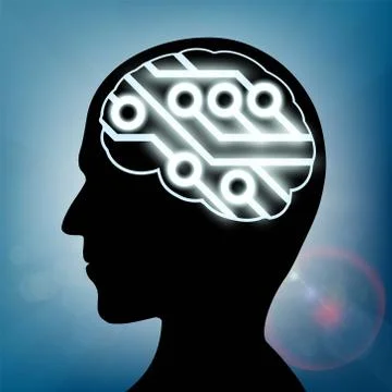 Computer circuit inside the human head. Stock Illustration