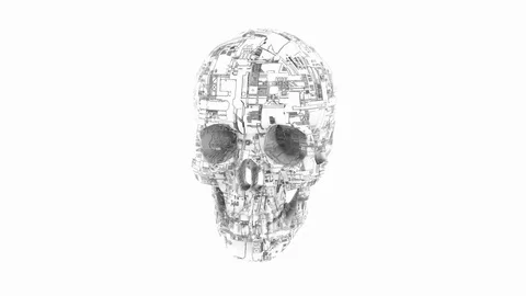 Computer circuitry skull - black and white Video stock 122655722