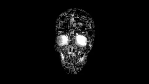 Computer circuitry skull  - glowing white on black Stock Footage 122655798
