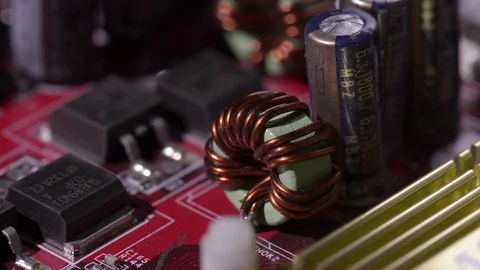 Computer circuits hardware. Motherboard part, chips, connections, circuit boards Stock Footage 80288277