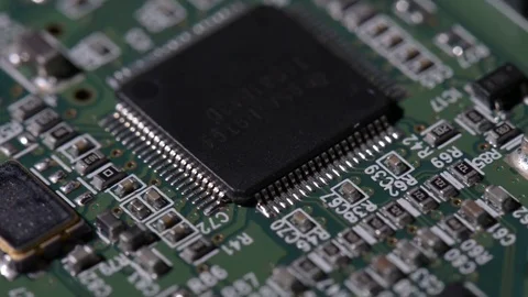 Computer circuits hardware. Motherboard part, chips, connections, circuit boards Stock Footage 80634328