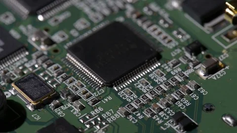 Computer circuits hardware. Motherboard part, chips, connections, circuit boards Stock Footage 80634331