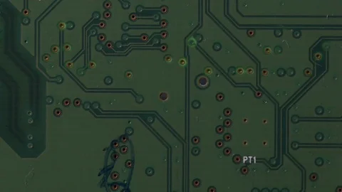 Computer circuits hardware. Motherboard part, chips, connections, circuit boards Stock Footage 80634340