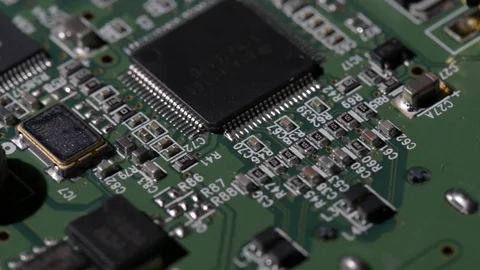 Computer circuits hardware. Motherboard part, chips, connections, circuit boards Stock Footage 80634345