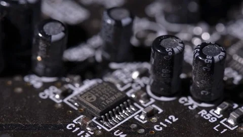 Computer circuits hardware. Motherboard part, chips, connections, circuit boards Stock Footage 80634346