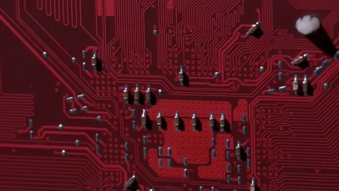 Computer circuits hardware. Motherboard part, chips, connections, circuit boards Stock Footage