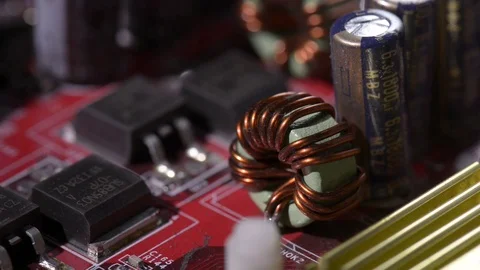 Computer circuits hardware. Motherboard part, chips, connections, circuit boards Stock Footage 80634371