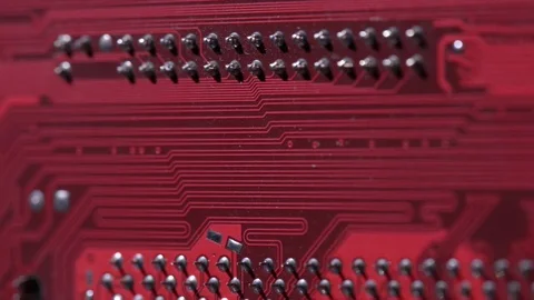Computer circuits hardware. Motherboard part, chips, connections, circuit boards Stock Footage 80634376