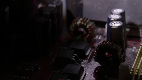 Computer circuits hardware. Motherboard part, chips, connections, circuit boards Stock Footage 80634382