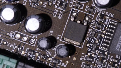 Computer circuits hardware. Motherboard part, chips, connections, circuit boards Stock Footage 80634385