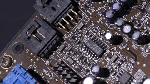 Computer circuits hardware. Motherboard part, chips, connections, circuit boards Stock Footage 80634410