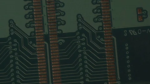 Computer circuits hardware. Motherboard part, chips, connections, circuit boards Stock Footage 80634442
