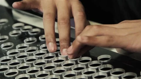 Computer Class for Blind and Visually Impaired Students Using Adaptive Keyboard Stock-Footage 105446426