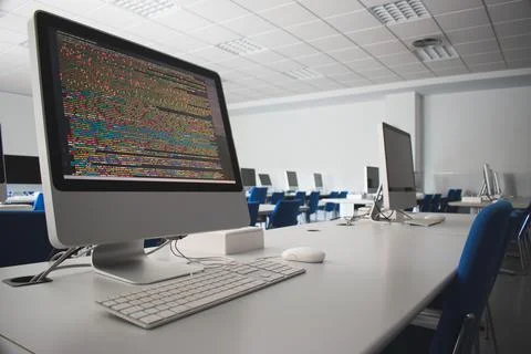 Computer class with computers Stock Photos