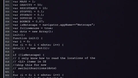 Computer class. On the monitor initial codes are entered. The source code the Stock Footage 72458848