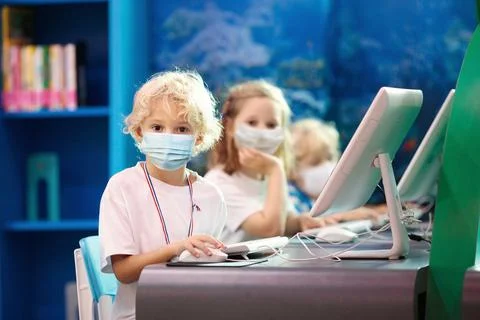 Computer class for school kids. Children study. 스톡 사진