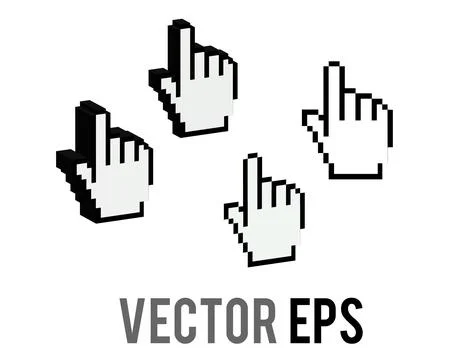 Computer classic mouse control finger cursor pointer 8 bits pixel icon Stock Illustration