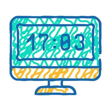 Computer clock icon doodle illustration Stock Illustration