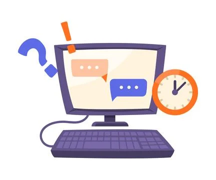 Computer with Clock as School Education Item and Supply Composition Vector イラスト素材