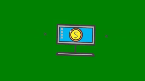 Computer clock screen coin pie green background green screen animated chromakey Stock Footage 314063803