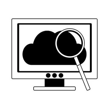 Computer with cloud computing in black and white Stock Illustration