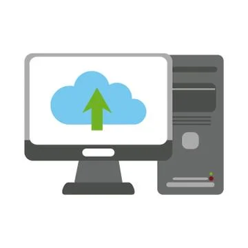 Computer cloud computing data office supply stationery work flat style icon 스톡 일러스트