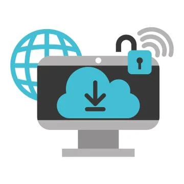 Computer cloud computing world internet data security Illustrazione stock