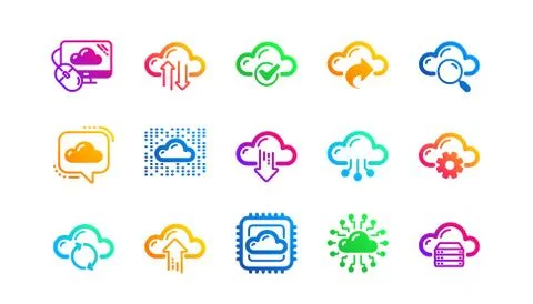 Computer cloud icons. Hosting, Computing data and File storage. Classic icon set Stock Illustration