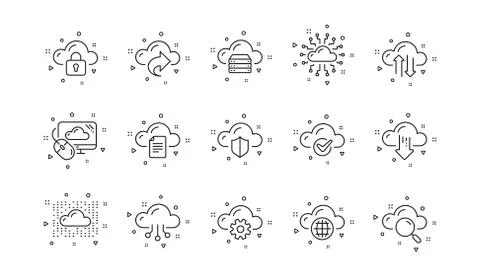Computer cloud icons. Hosting, Computing data and File storage. Linear icon set Illustrazione stock