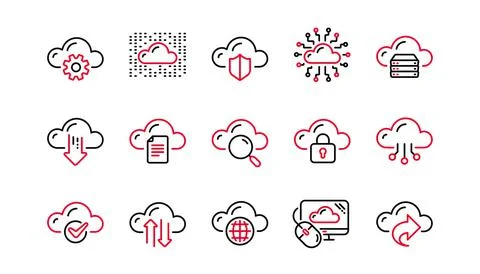 Computer cloud icons. Hosting, Computing data and File storage. Linear icon set Stock Illustration