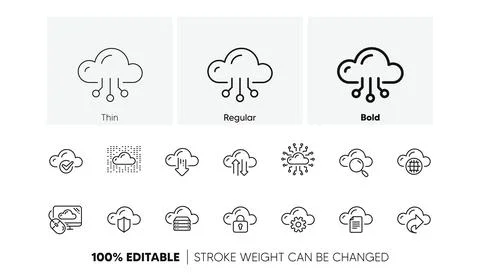 Computer cloud icons. Hosting, Computing data and File storage. Linear icon set Stock Illustration