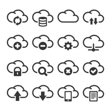 Computer Cloud Icons Set on White Background. Vector Stock Illustration
