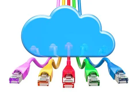 Computer cloud with lan internet cable, 3D rendering Illustrazione stock
