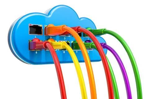 Computer Cloud with lan internet cables, 3D rendering Illustrazione stock