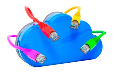 Computer cloud with lan internet cables, 3D rendering 스톡 일러스트