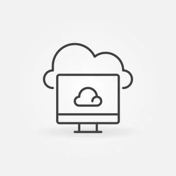 Computer with Cloud linear icon. Vector Cloud Computing symbol Illustrazione stock