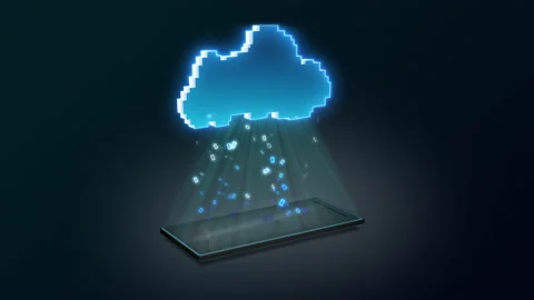Computer Cloud loads smartphone backup - Stores data in cloud environment - Loop Stock Footage 133815098