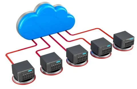 Computer cloud with NAS. Internet connection concept. 3D rendering Compute... Stock Photos