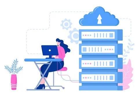 Computer Cloud Server Hosting Storage Illustration Of Data Transmission Techn Stock Illustration