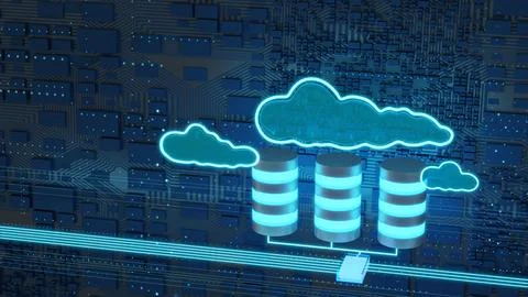 Computer cloud service, business concept. Big date storage server icons Illustrazione stock