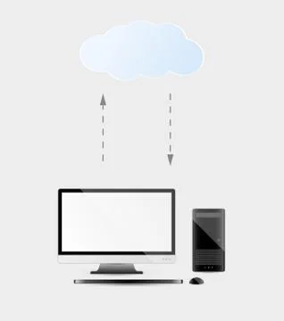Computer with cloud service Stock Illustration