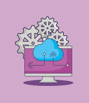 Computer cloud storage data gears innovation Stock Illustration
